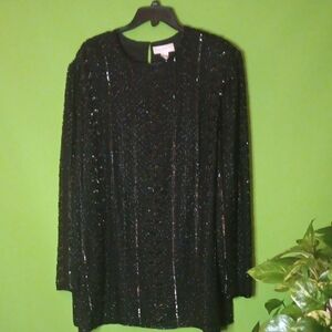 Valerie Stevens Black Sequin Evening Blouse, Sz. 22W
